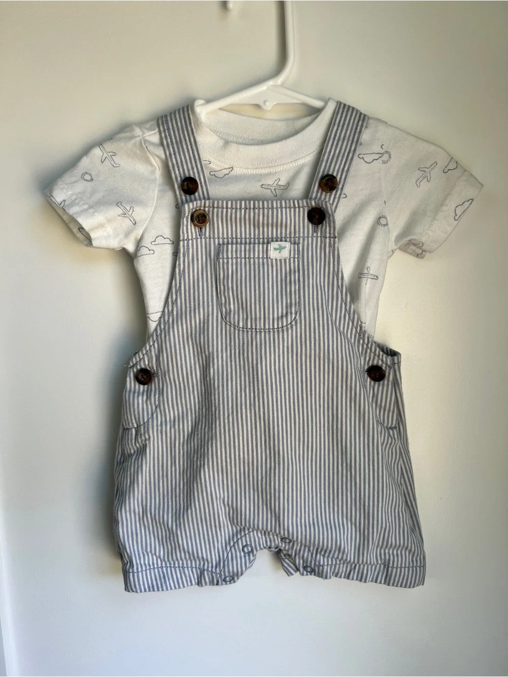 Carter’s 6-9M Airplane Tee & Blue Stripe Shortall Outfit Set